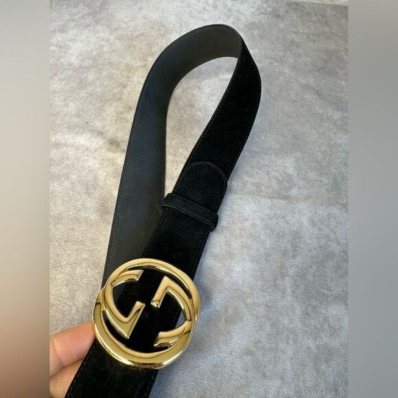 RARE Gucci Suede vintage Interlocking Black GG Belt 75/30 - Picture 6 of 10